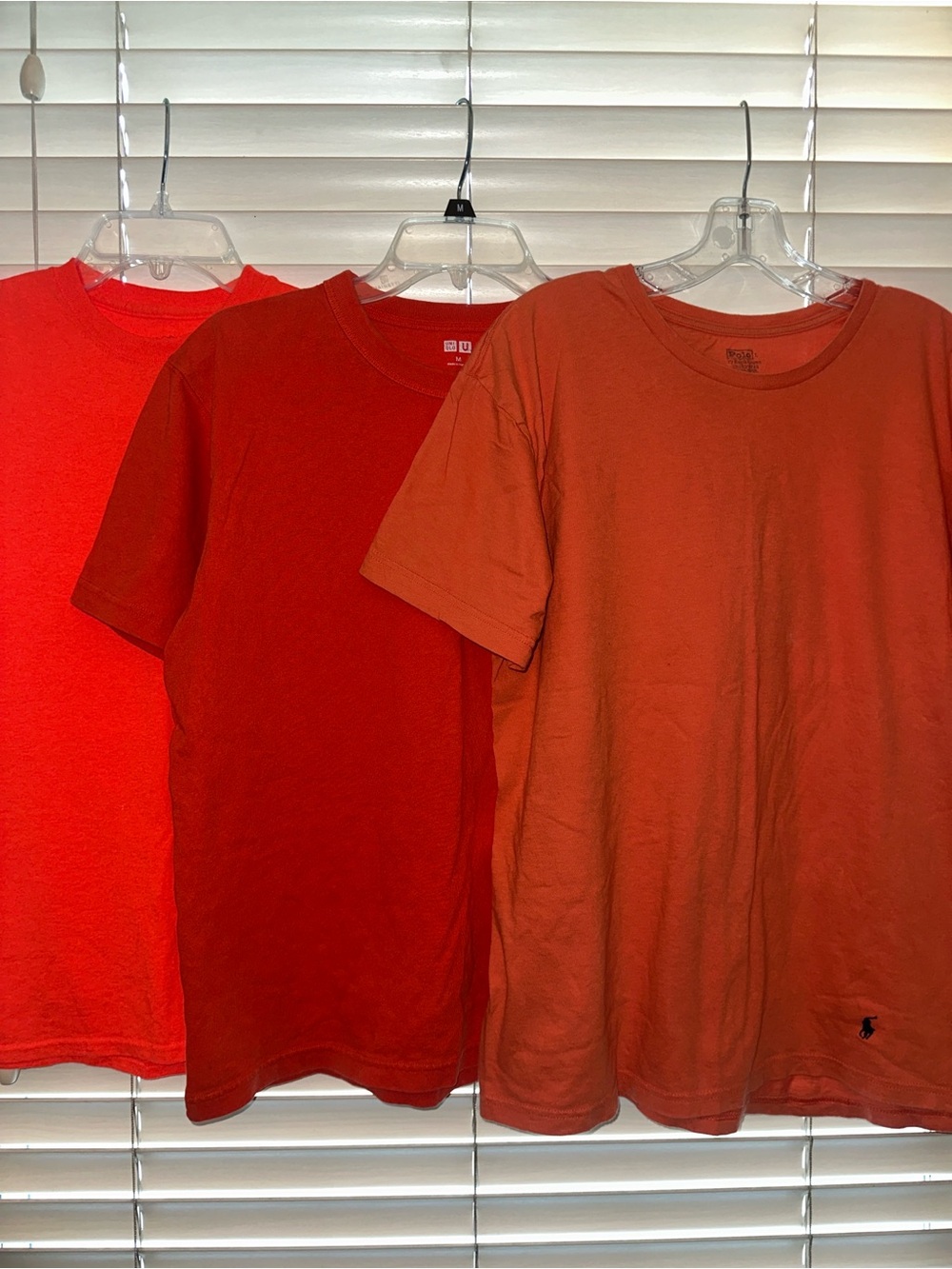 Three of Men's Crew Neck T-Shirts in Pale Orange/Warm Orange/Bright Orange M/L
